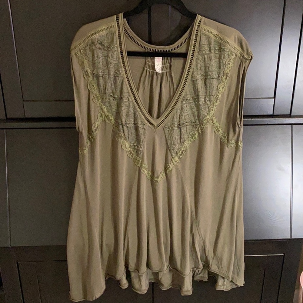 Free People Olive Green Lace Flowy Top